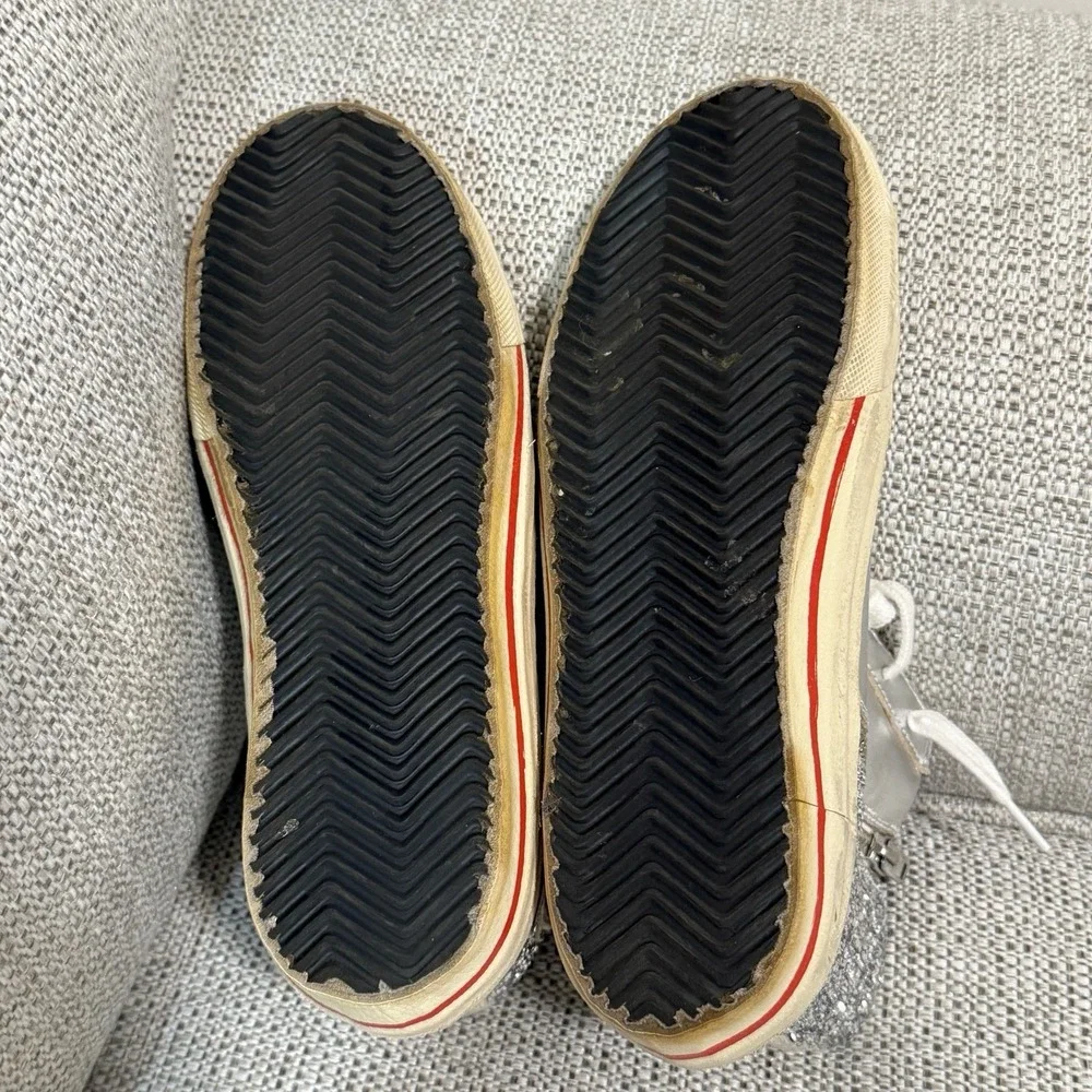 Golden Goose Slide with Laminated Leather‎ Upper and Silver Glitter Size 36